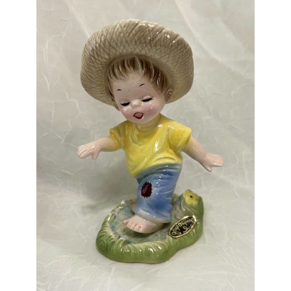 Vintage Rare Josef Originals Boy Hat Puddle Figurine Happiness Is - Picture 1 of 7